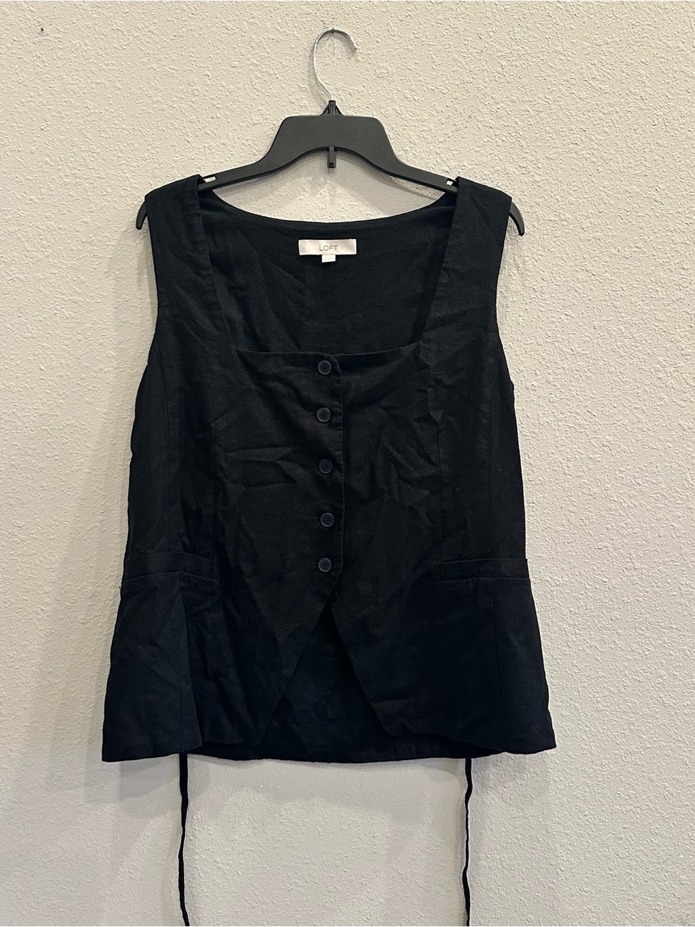 LOFT Black Linen Blend Sleeveless Button Front Top Medium